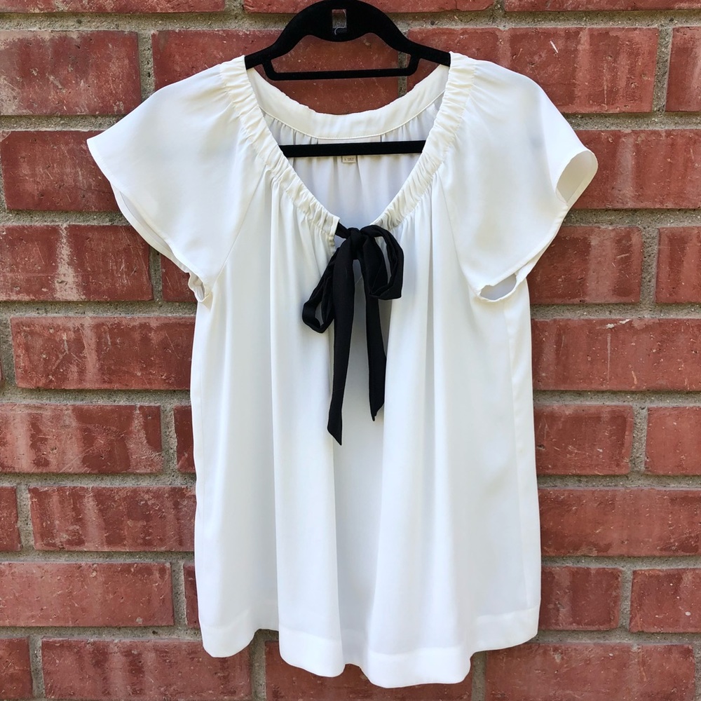 LOFT White + Black Bow Blouse